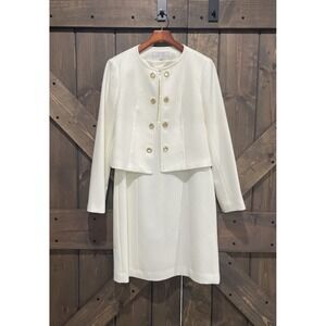 Tahari Arthur S‎ Levine Two Piece Dress Suit Cropped Jacket Cream Ivory Women 12